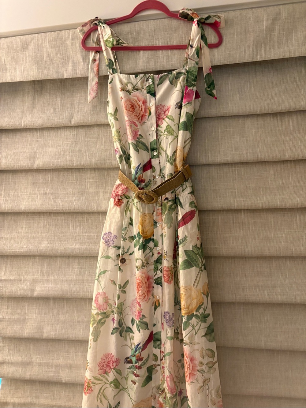 Floral Tie-Shoulder Maxi Dress in Cream